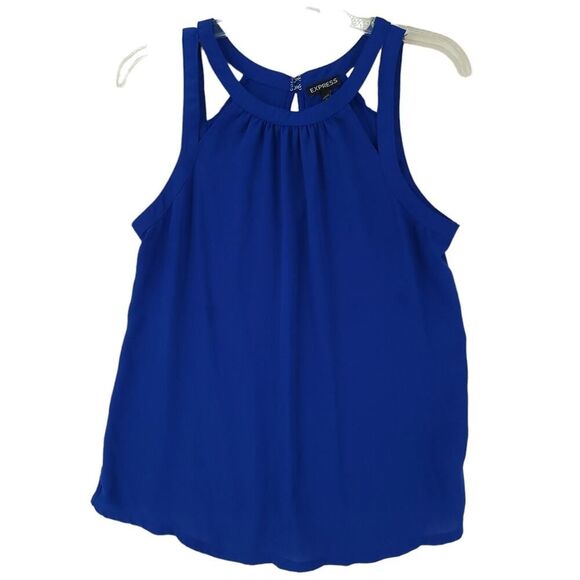 Express Blue Sleeveless Keyhole Blouse - Picture 1 of 7